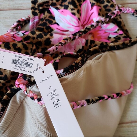 Victoria's Secret Negril Floral/Cheetah Print Plunge Halter One-Piece Swimsuit - Picture 10 of 11